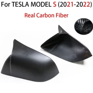 For TESLA MODEL S 2020-22 Matte Real Carbon Fiber Rearview Mirror Cover Cap Horn - Picture 1 of 12