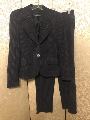 Chaqueta Blazer Pantalón Traje ESCADA Negro Rosa Multicolor Rayas Talla 34 36 Foto 1 de 4