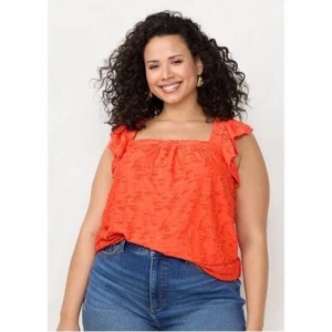 NWT LC Lauren Conrad Ruffle Textured Swing Top Coral Plus Size 1X - Picture 1 of 2