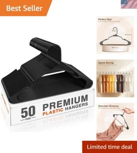 50 Pack Space-Saving Black Plastic Hangers - Non-Slip for Closet Organization - Picture 1 of 11