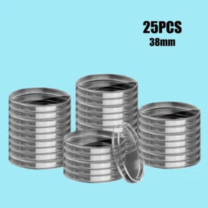 New 25P 38mm Clear Round Coin Capsule Container Storage Box Holder Case Plastic - Picture 1 of 6