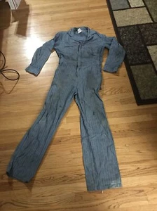Vtg Field N Stream Striped Denim Conductor Mechanic Coveralls Med-tall - Picture 1 of 9