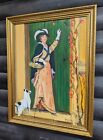 JACK RUSSELL DOG YOUNG ELEGANT LADY WITH DRESS HAT FRAMED ORIGINAL OIL PAINTING