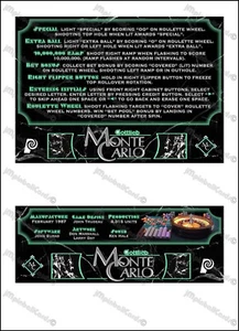 Gottlieb Monte Carlo 1987 Cartes Instructions Flipper Pinball Cards ENGLISH - Imagen 1 de 6