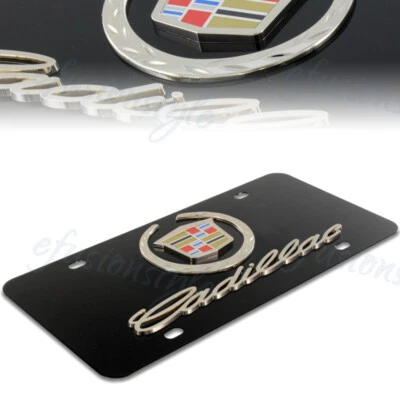 AUTÉNTICO 3D Cadillac Logo Frontal Acero Inoxidable Marco de Placa Negro Foto 1 de 3