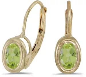 14k Yellow Gold Oval Peridot Bezel Lever-back Earrings - Picture 1 of 1