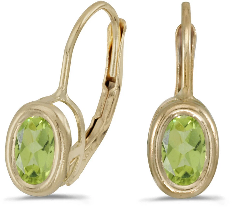14k Yellow Gold Oval Peridot Bezel Lever-back Earrings - Image 1 of 1