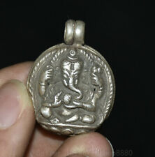 1.2" Chinese pure Silver Ganesh Lord Ganesha Elephant God Buddha Amulet pendant