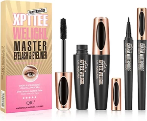Set Da Mascara Eyeliner, Mascara per Ciglia in Fibra Di Seta 4D E Eyeliner Liqui - Foto 1 di 12