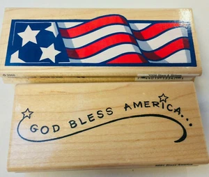 GOD BLESS AMERICA Rubber Stampendous AMERICAN FLAG Patriotic Lot STARS & STRIPES - Picture 1 of 5