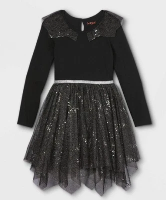 Girls' Knit Long Sleeve Tulle Dress Black Sparkly Cat & Jack Size Small 6/6X - Image 1 of 4