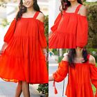 H&M Womens Red Cold Shoulder Dress w/ Tassels to the Arms Size 6 "Pre-owned" 