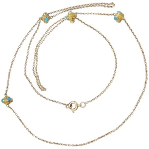 Kette Türkise Cabochons 375er Gelbgold Antik - Bild 1 von 4