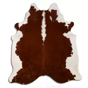 Real Cowhide Rug Hereford Brown-White Size 6 by 7 ft, Top Quality, Large Size - Picture 1 of 7