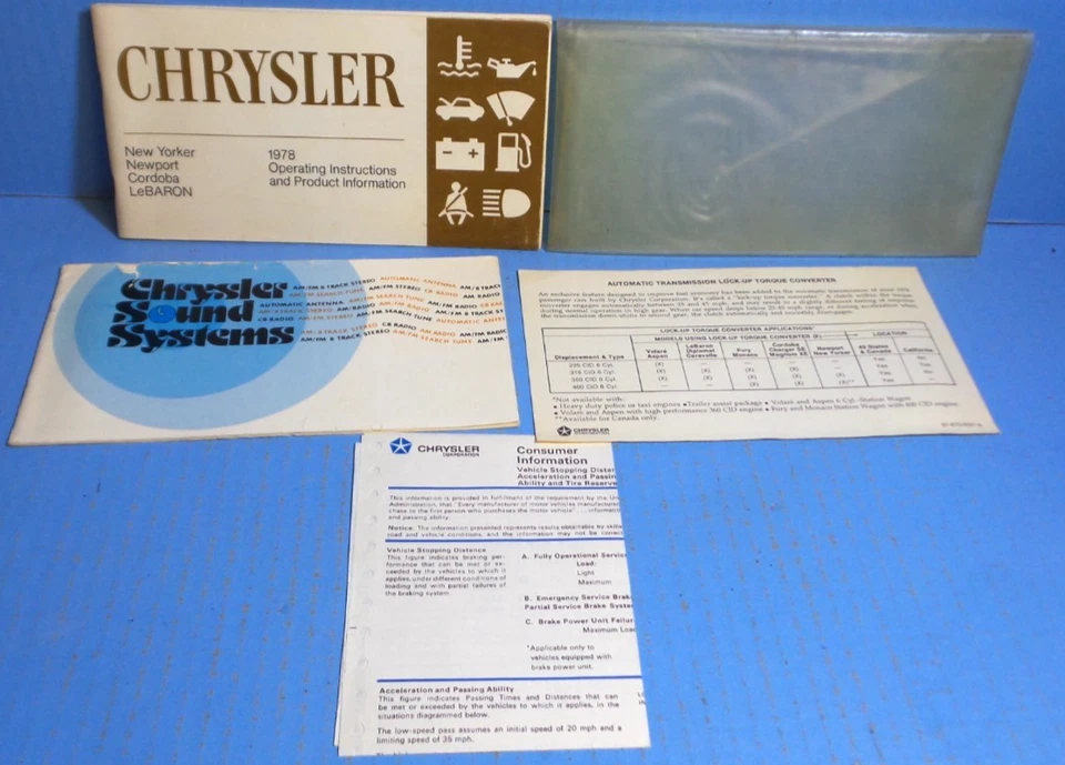 78 1978 Chrysler New Yorker/Newport/Cordoba/LeBaron owners manual - Image 1 of 1