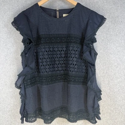 Top Denim & Supply Ralph Lauren para mujer negro XL 100 % algodón con volantes de encaje Foto 1 de 4