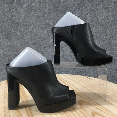 NEW DKNY Boots Womens 6 M Peep Toe Platform High Heels Bootie Black Faux Leather - Image 1 of 4