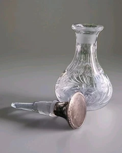 Antique Edwardian Floral Cut Crystal Perfume Bottle w/ Sterling Silver Stopper - Picture 1 of 24