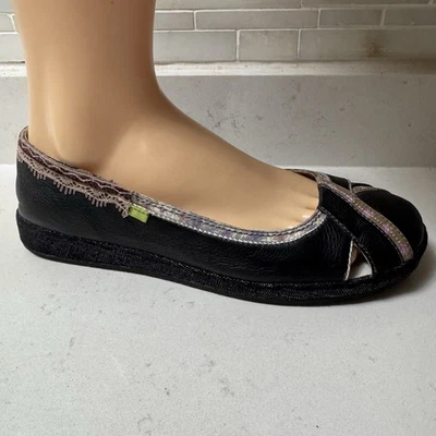 NWOB BOBBI BLU - Black Leather Mixed Materials Lace Fabric Peep Sides Sz 8 Boho! - Изображение 1 из 4