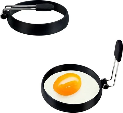 2 Pack Black Nonstick Silicone Egg Rings, Upgraded Leak-proof Liquid Egg Bite - Image 1 of 4