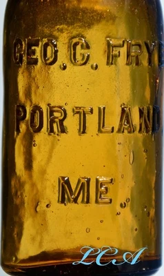 Rare AMBER crude GEORGE FRYE antique PORTLAND MAINE drug store bottle - Image 1 of 4