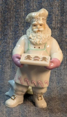 Lenox Santa Chef Estatuilla Porcelana Bandeja de Pan de Jengibre Navidad Acentos Dorados Foto 1 de 4