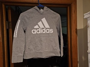 Girls Gray Adidas Hooded Sweatshirt Size M 10/12 - Picture 1 of 2