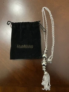 Joan Rivers Women's Y Drop Silver Beads Multi Tassels Long Chain Necklace A11 - Picture 1 of 2