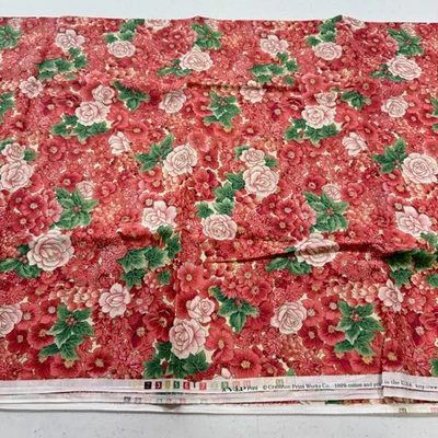 Tela acolchada Cranston algodón rojo floral flor grande vacaciones EE. UU. 43x72 2 años Foto 1 de 4