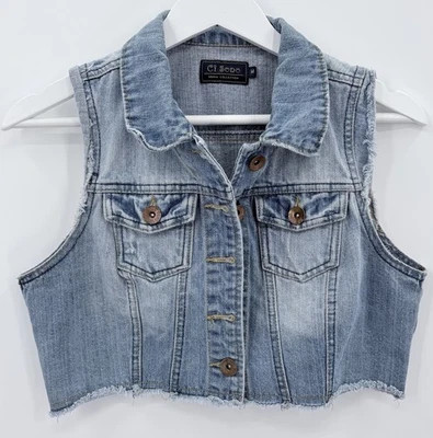 Ci Sono Light Wash Distressed Denim Vest Women Junior Size Medium Jean Jacket - Image 1 of 4