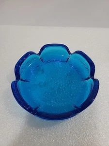 Anchor Hocking Aqua Blau Vintage Glas Aschenbecher Lotus Blütenblatt Kieselbasis MCM 6" - Bild 1 von 5