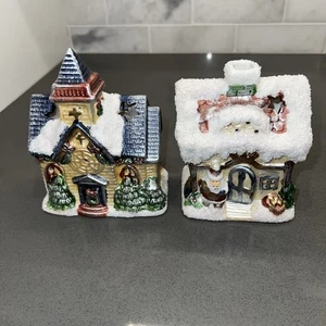2 Christmas Winter Snow House Set With Tea light candles included - Picture 1 of 16