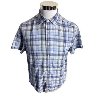UNTUCKit Button Up Shirt Men's Size Medium M Blue Plaid Short Sleeve - Image 1 of 4