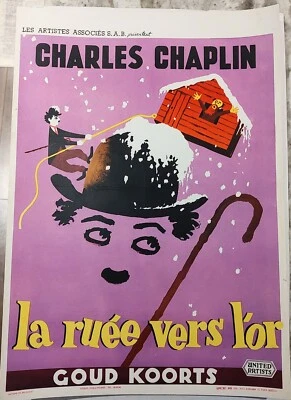 Der Goldrausch Filmplakat Charlie Chaplin Französisch 14x20 Vintage um 1950 - Bild 1 von 3