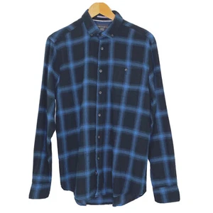Report Collection Flannel Shirt Mens Medium Soft Touch Cotton Plaid Blue Black - Picture 1 of 10