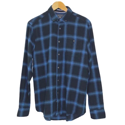 Report Collection Flannel Shirt Mens Medium Soft Touch Cotton Plaid Blue Black - Image 1 of 4
