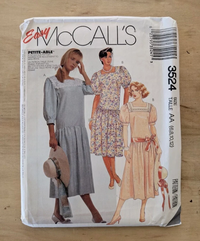 McCall's Easy 3524 Women's Vintage Drop Waist Dress Pattern Size 6-12 cut Comple - Image 1 of 1