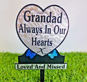 Großvater herzförmige Gedenktafel Grab Geschenk Tribut blau funkelnder Schmetterling - Bild 1 von 3
