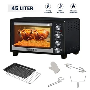 Minibackofen Drehspieß AirFryer 45L/2000W Edelstahl Griff Mini Ofen Pizzaofen - Bild 1 von 8