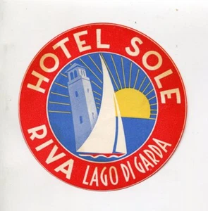 Vintage Hotel Gepäck Etikett HOTEL SOLE Riva Lago de Garda Italien - Bild 1 von 2