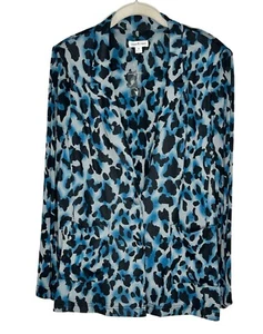 Joan Rivers Women’s Blue Animal Print Two Button Mesh Blazer Jacket Sz M NWOT - Picture 1 of 6