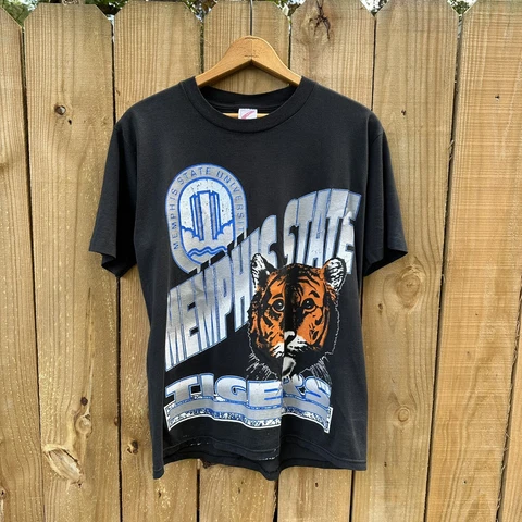 A1 Vintage 90s Memphis State Tigers T Shirt Adult M Black NCAA Mens Cover