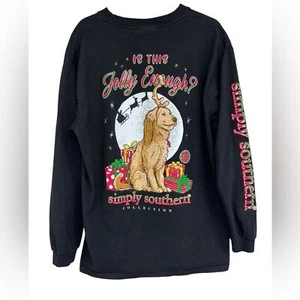 Simply Southern Christmas Is This Jolly Enough? Black Long Sleeve Tee YLG - Picture 1 of 6