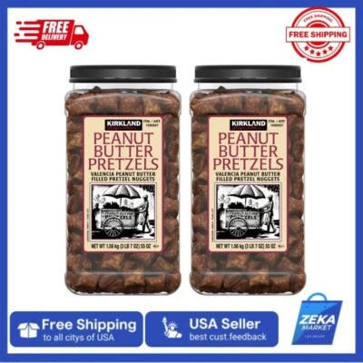 Nuevo paquete de 2 pretzel relleno de mantequilla de maní Kirkland Valencia - bocadillos de 55 oz/tarro Foto 1 de 4
