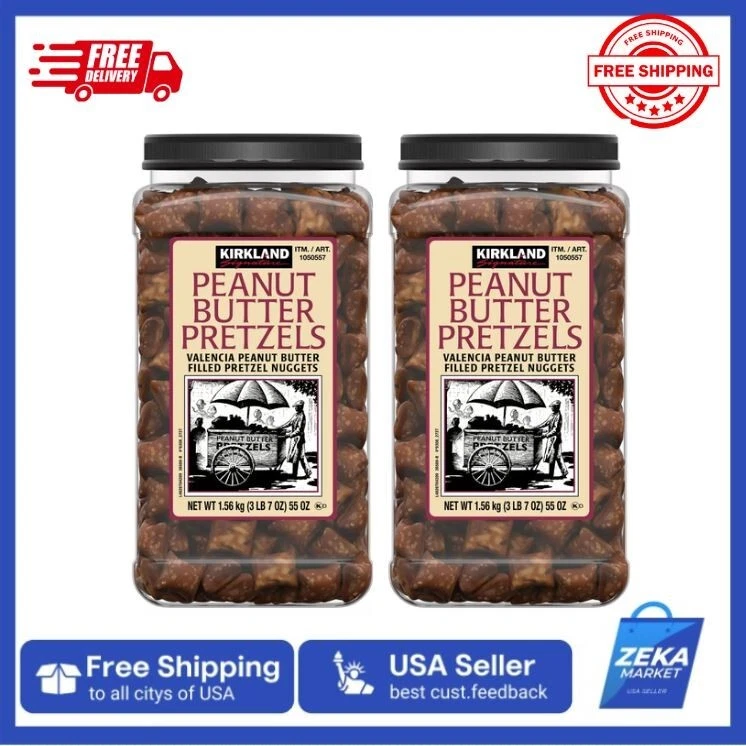 New 2-Pack Kirkland Valencia Peanut Butter Filled Pretzel - 55oz/Jar Snacks - Image 1 of 4