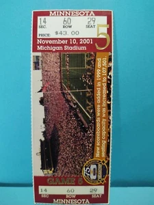 MINNESOTA at MICHIGAN 2001 Full Football Ticket Stub ~ Very Good - Bild 1 von 2