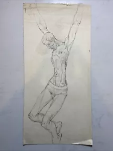 Antique original Still Life Male Nude Full Body pencil drawing Male Form Art - Picture 1 of 3