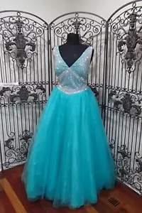 G1367 RACHEL ALLAN 7028 AQUA TALLA 20 $599 VESTIDO DE NOCHE FORMAL NUEVO - Imagen 1 de 9