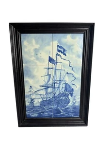 Vintage signierte THE CANNON SHOT - WILLEM VAN DE VELDE - DELFTER BLAUE FLIESENPLATTE - Bild 1 von 13