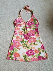 Womens Top-TOMMY BAHAMA-white/pink floral cotton knit halter Coastal Beachy-XS - Picture 1 of 4